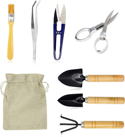 Bonsai Tool Set 8 PCS-Mini Gardening Tools Kit for Indoor Outdoor Plant