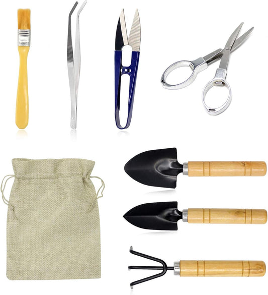 Bonsai Tool Set 8 PCS-Mini Gardening Tools Kit for Indoor Outdoor Plant