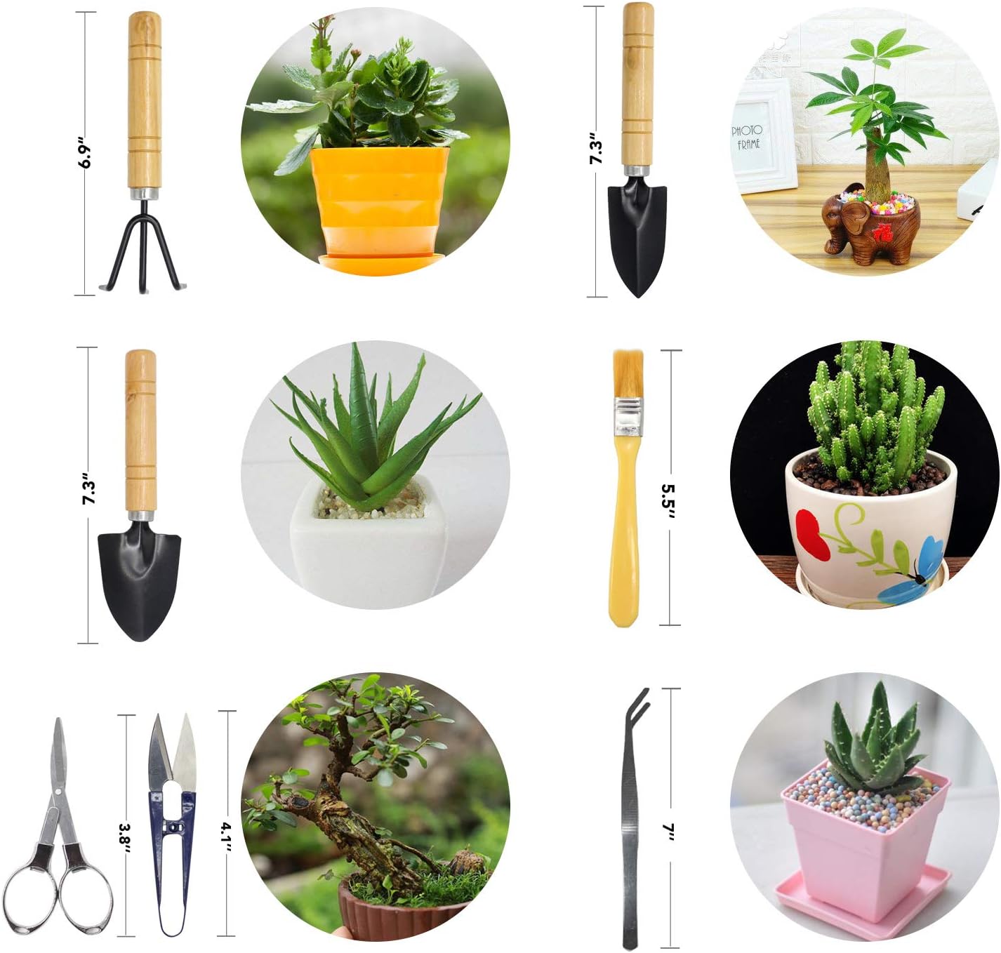 Bonsai Tool Set 8 PCS-Mini Gardening Tools Kit for Indoor Outdoor Plant