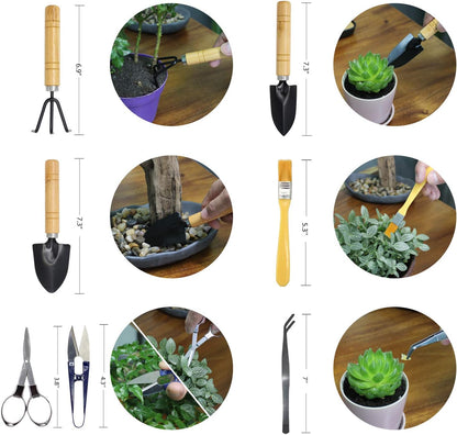 Bonsai Tool Set 8 PCS-Mini Gardening Tools Kit for Indoor Outdoor Plant