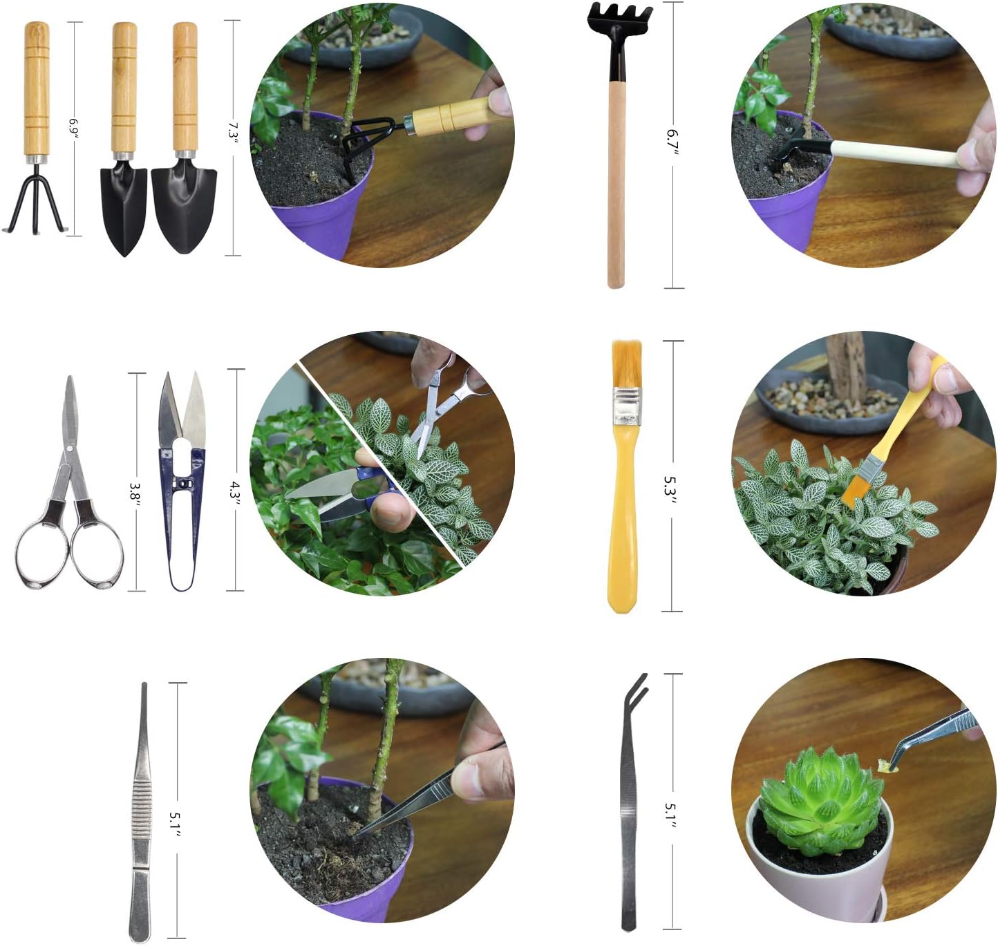 Bonsai Tool Set 8 PCS-Mini Gardening Tools Kit for Indoor Outdoor Plant