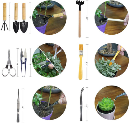 Bonsai Tool Set 8 PCS-Mini Gardening Tools Kit for Indoor Outdoor Plant