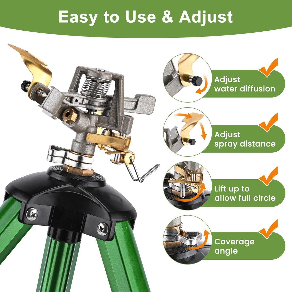 Sprinklers for Yard, 360° Tripod Sprinklers for Yard Large Area, 3/4" Connector Lawn Sprinkler, Adjustable Height 16-37”, Water Sprinkler for Lawn/Garden/Patio, 1Pack