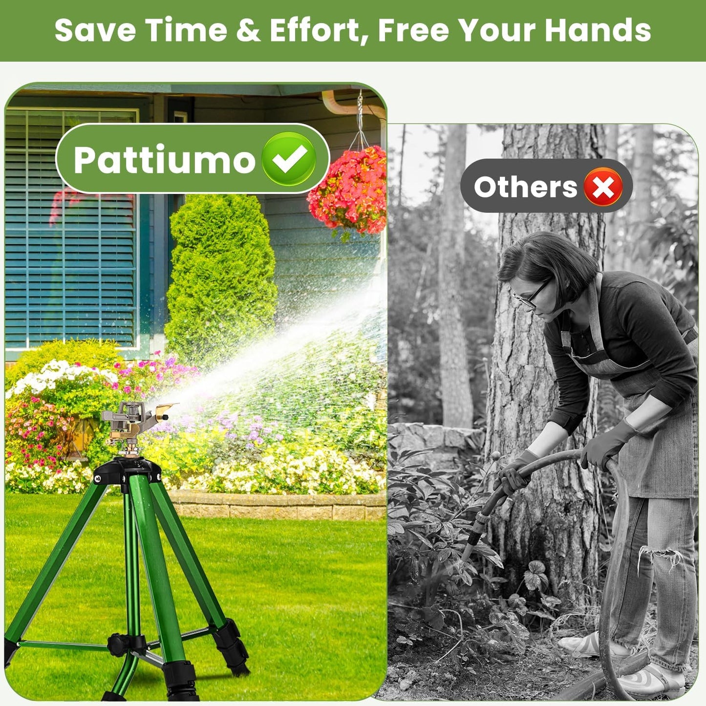 Sprinklers for Yard, 360° Tripod Sprinklers for Yard Large Area, 3/4" Connector Lawn Sprinkler, Adjustable Height 16-37”, Water Sprinkler for Lawn/Garden/Patio, 1Pack