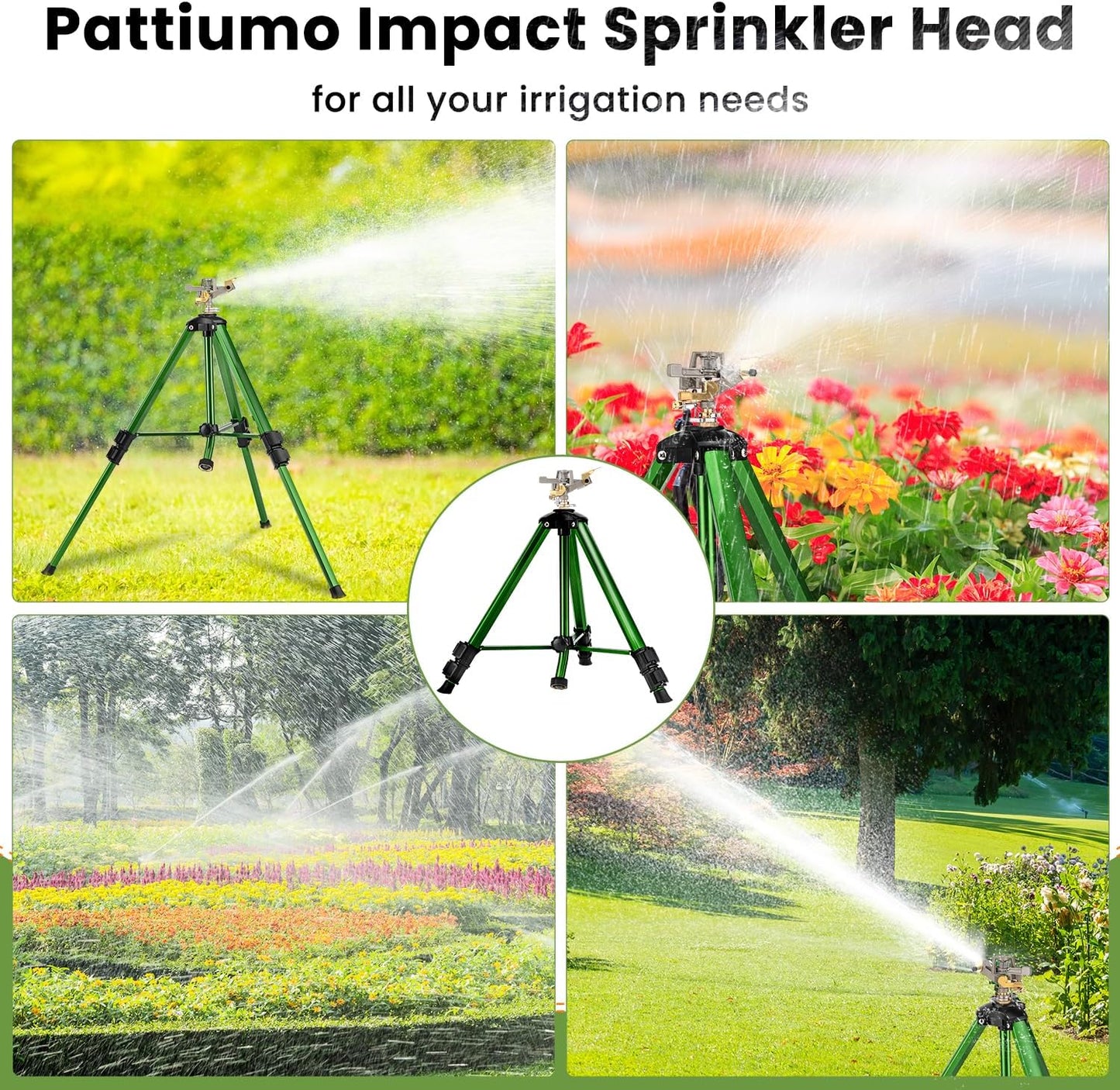 Sprinklers for Yard, 360° Tripod Sprinklers for Yard Large Area, 3/4" Connector Lawn Sprinkler, Adjustable Height 16-37”, Water Sprinkler for Lawn/Garden/Patio, 1Pack