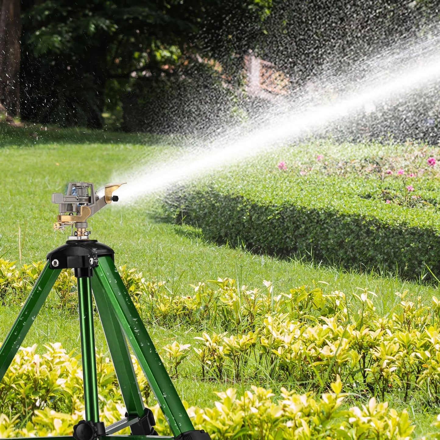 Sprinklers for Yard, 360° Tripod Sprinklers for Yard Large Area, 3/4" Connector Lawn Sprinkler, Adjustable Height 16-37”, Water Sprinkler for Lawn/Garden/Patio, 1Pack