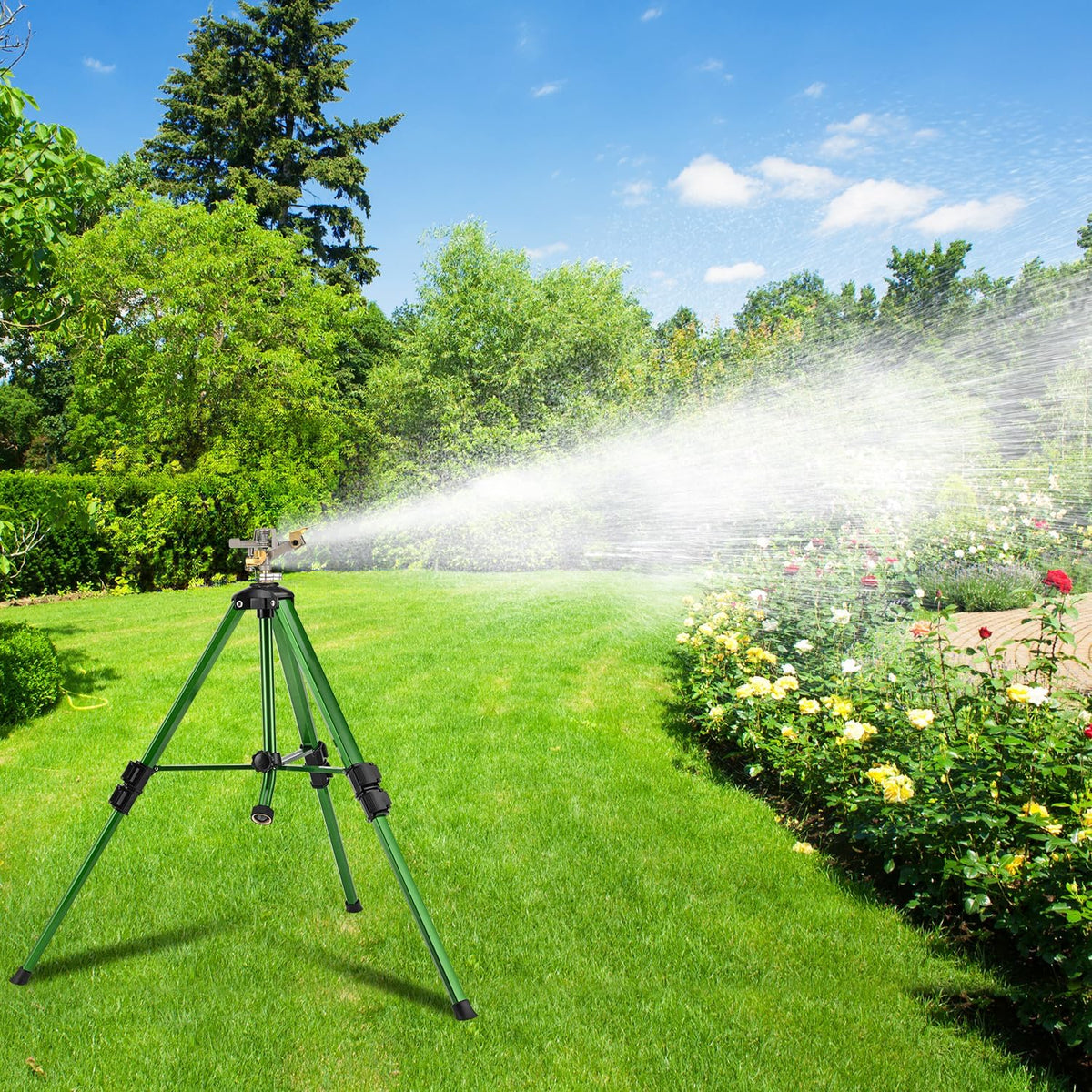 Sprinklers for Yard, 360° Tripod Sprinklers for Yard Large Area, 3/4" Connector Lawn Sprinkler, Adjustable Height 16-37”, Water Sprinkler for Lawn/Garden/Patio, 1Pack