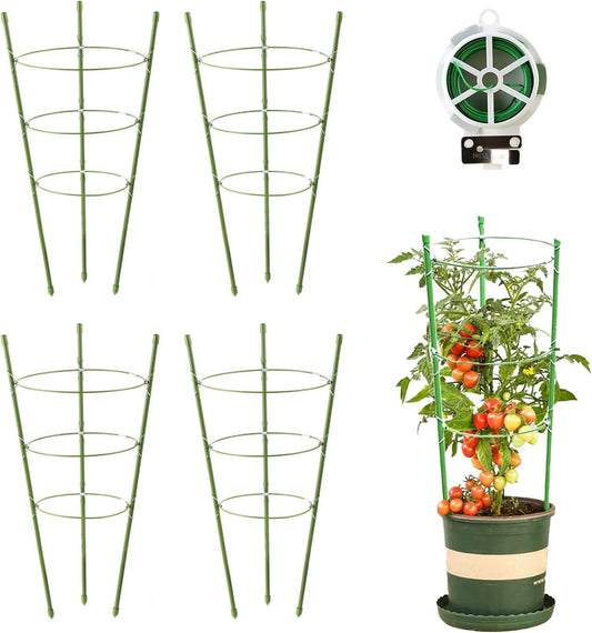 4 Pack Tomato Cage Plant Support Cages for Garden, 18 inches Trellis for Climbing Plants, Upgrade Garden Plant Stakes with Adjustable Ring, Tomato Rings for Support, with Twist Tie