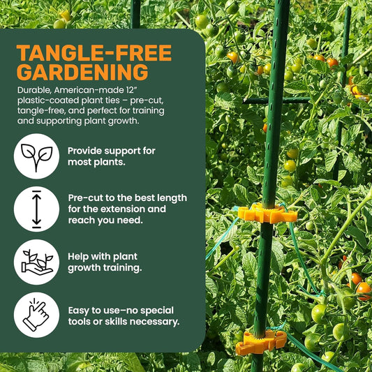 12-Inch Plant Ties | Heavy Duty Flexible Twist Ties for Gardening | Secure Tomatoes, Vines, and Branches | Durable and Reusable Gardening Ties (50 Pack - Green)