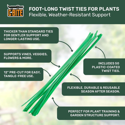 12-Inch Plant Ties | Heavy Duty Flexible Twist Ties for Gardening | Secure Tomatoes, Vines, and Branches | Durable and Reusable Gardening Ties (50 Pack - Green)