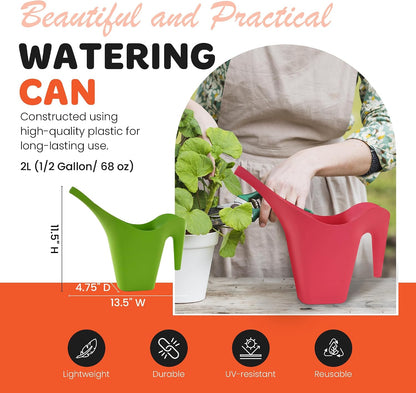 1/2 Gallon Plant Watering Can, Long Spout Plastic Water Pitcher for Indoor & Outdoor Use, Durable & Lightweight Water Can for Watering Flowers & Potted Plants, 1 Pack, 2L/68 oz – Lime Green