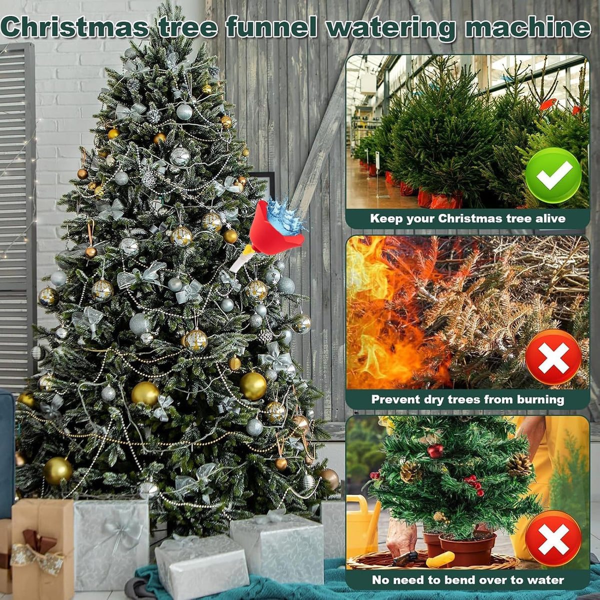 78.74 inch Christmas Tree Watering Funnel - Long Spout Christmas Tree Watering System for Large Indoor & Outdoor Plants Real Trees，Reusable Spill-Proof Design (6.56FT / 2M)