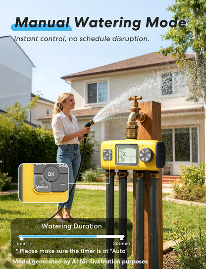 4 Zone Sprinkler Timer with Brass Inlet, Water Timer for Garden Hose