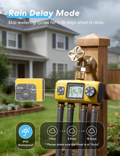 4 Zone Sprinkler Timer with Brass Inlet, Water Timer for Garden Hose
