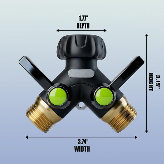 Garden Hose Splitter 2 Way Heavy Duty with Shut Off Valves,3/4" GHT