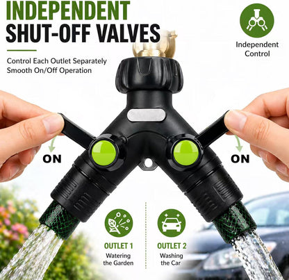 Garden Hose Splitter 2 Way Heavy Duty with Shut Off Valves,3/4" GHT