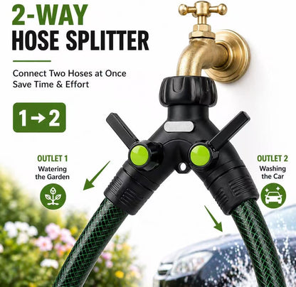 Garden Hose Splitter 2 Way Heavy Duty with Shut Off Valves,3/4" GHT