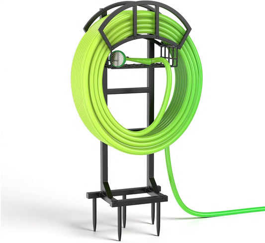 Garden Water Hose Holder Hanger Freestanding Reel for Outside Black