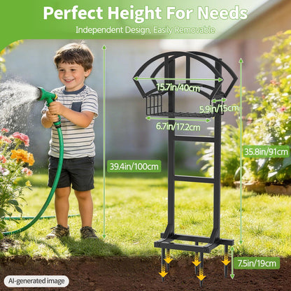 Garden Water Hose Holder Hanger Freestanding Reel for Outside Black