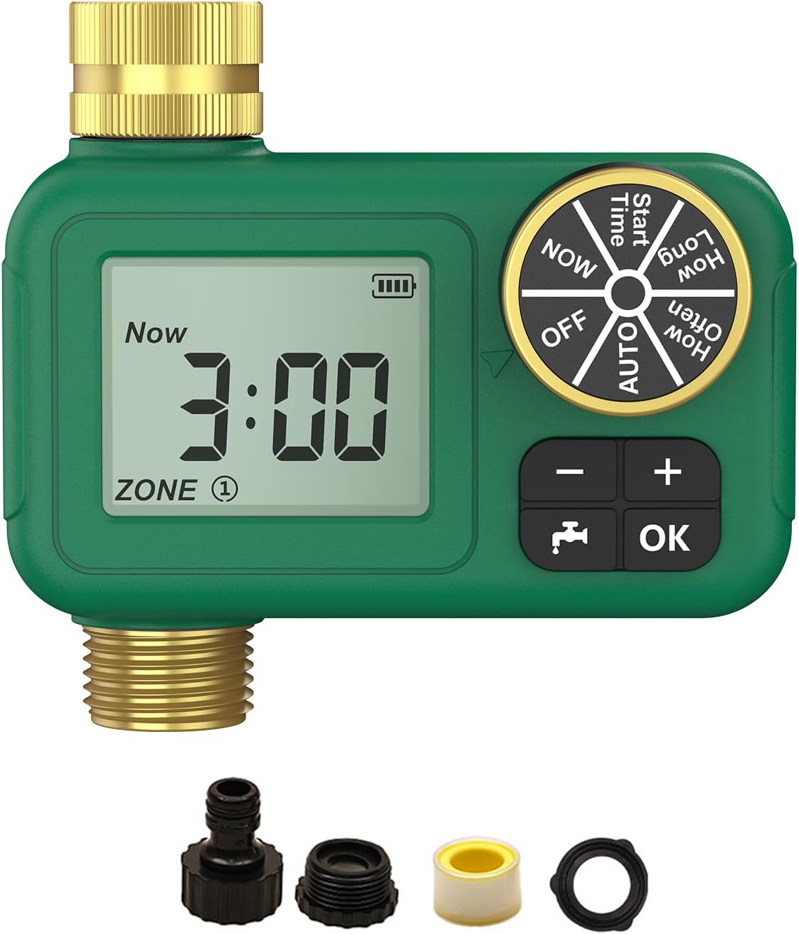 2 Zone Water Timer, Brass Fittings, Rain Delay, No Wi-Fi Required