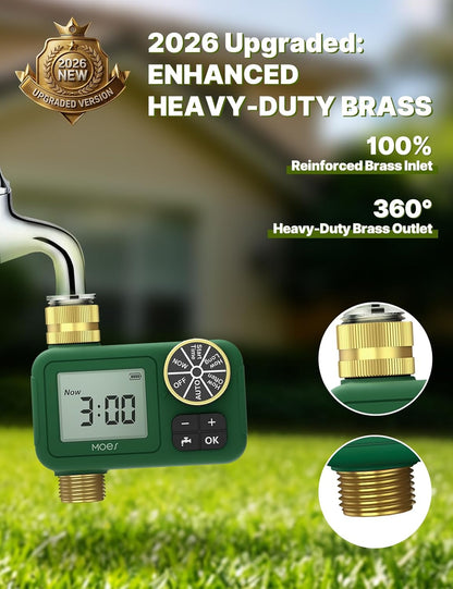 2 Zone Water Timer, Brass Fittings, Rain Delay, No Wi-Fi Required