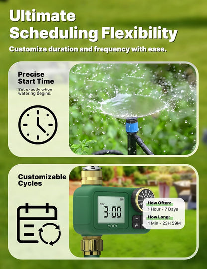 2 Zone Water Timer, Brass Fittings, Rain Delay, No Wi-Fi Required