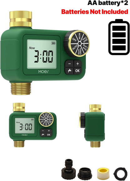 2 Zone Water Timer, Brass Fittings, Rain Delay, No Wi-Fi Required