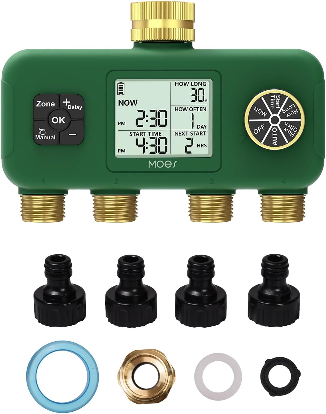 2 Zone Water Timer, Brass Fittings, Rain Delay, No Wi-Fi Required