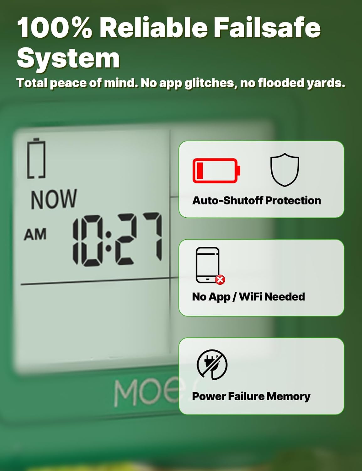 2 Zone Water Timer, Brass Fittings, Rain Delay, No Wi-Fi Required
