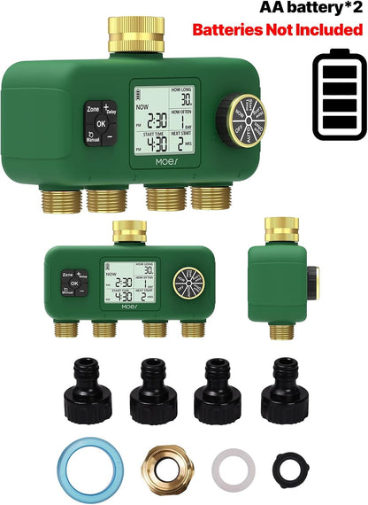 2 Zone Water Timer, Brass Fittings, Rain Delay, No Wi-Fi Required
