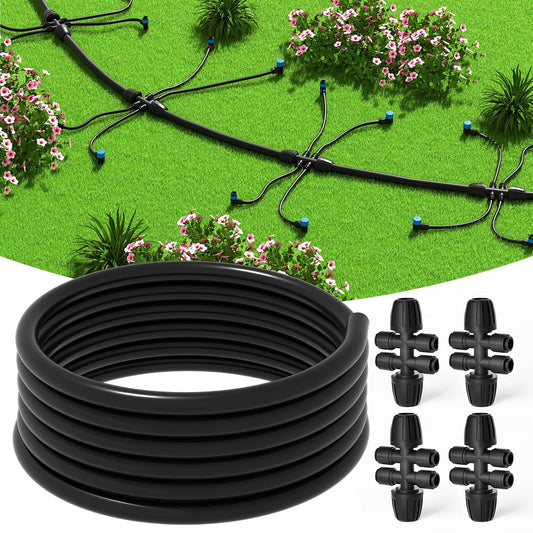 50FT 1/2" Irrigation Tubing, 0.7" OD x 0.5“ ID Hose with 4 Connectors