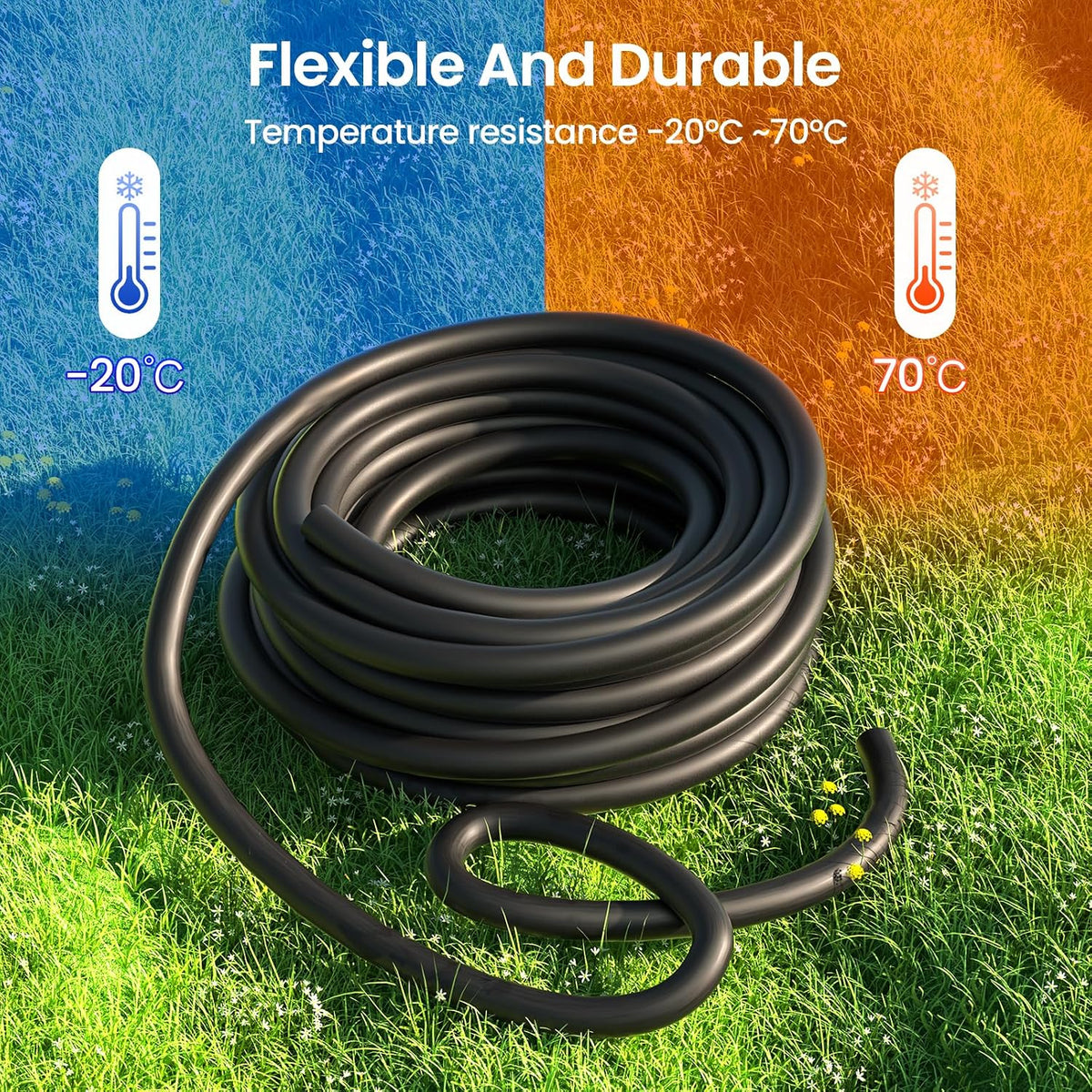 50FT 1/2" Irrigation Tubing, 0.7" OD x 0.5“ ID Hose with 4 Connectors
