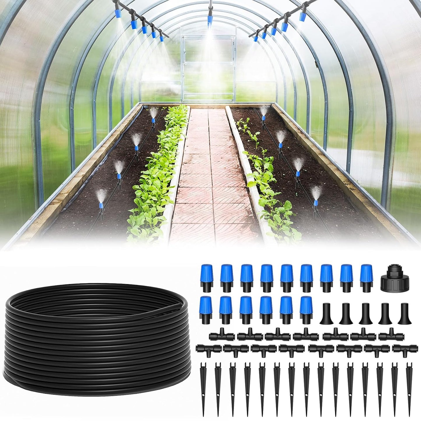 50FT 1/2" Irrigation Tubing, 0.7" OD x 0.5“ ID Hose with 4 Connectors