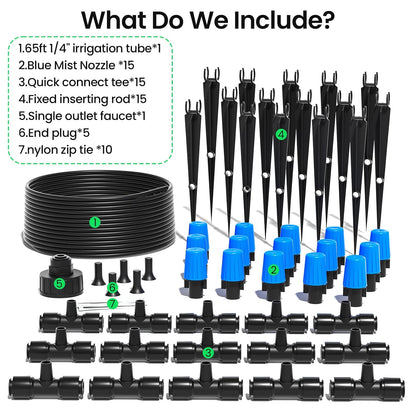 50FT 1/2" Irrigation Tubing, 0.7" OD x 0.5“ ID Hose with 4 Connectors