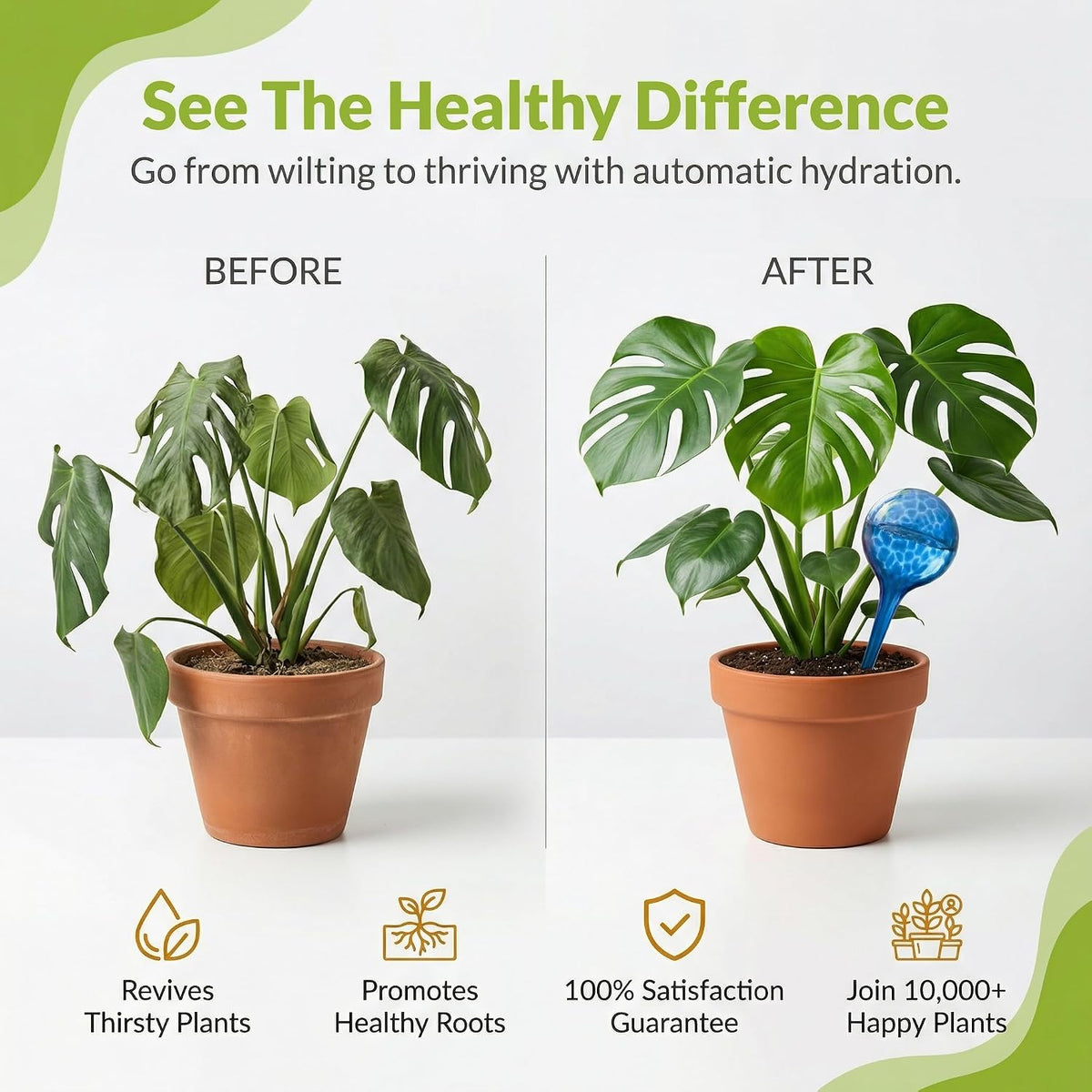 Plant Watering Globes 4 Pack – Self Watering Bulbs, Indoor & Outdoor Plants