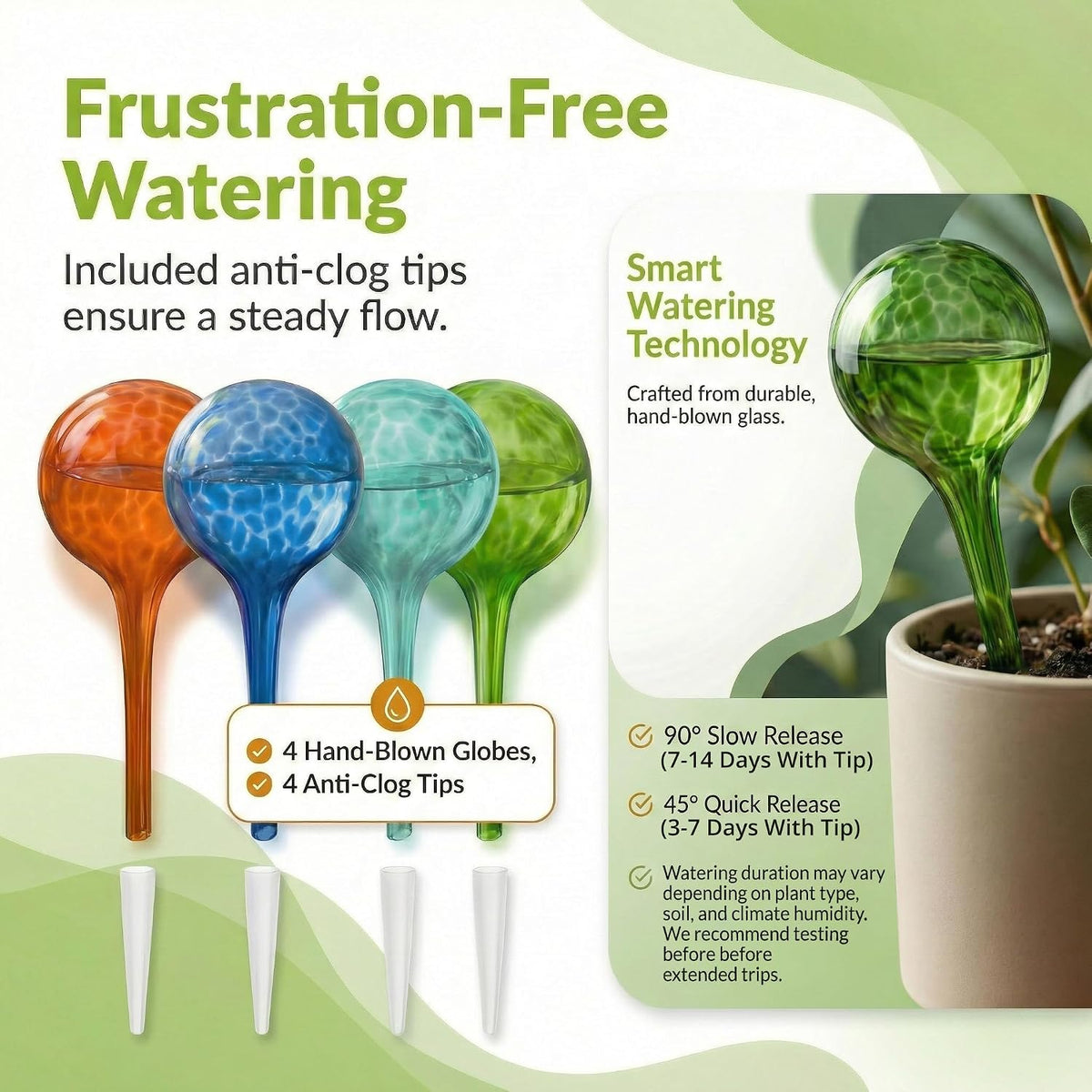 Plant Watering Globes 4 Pack – Self Watering Bulbs, Indoor & Outdoor Plants