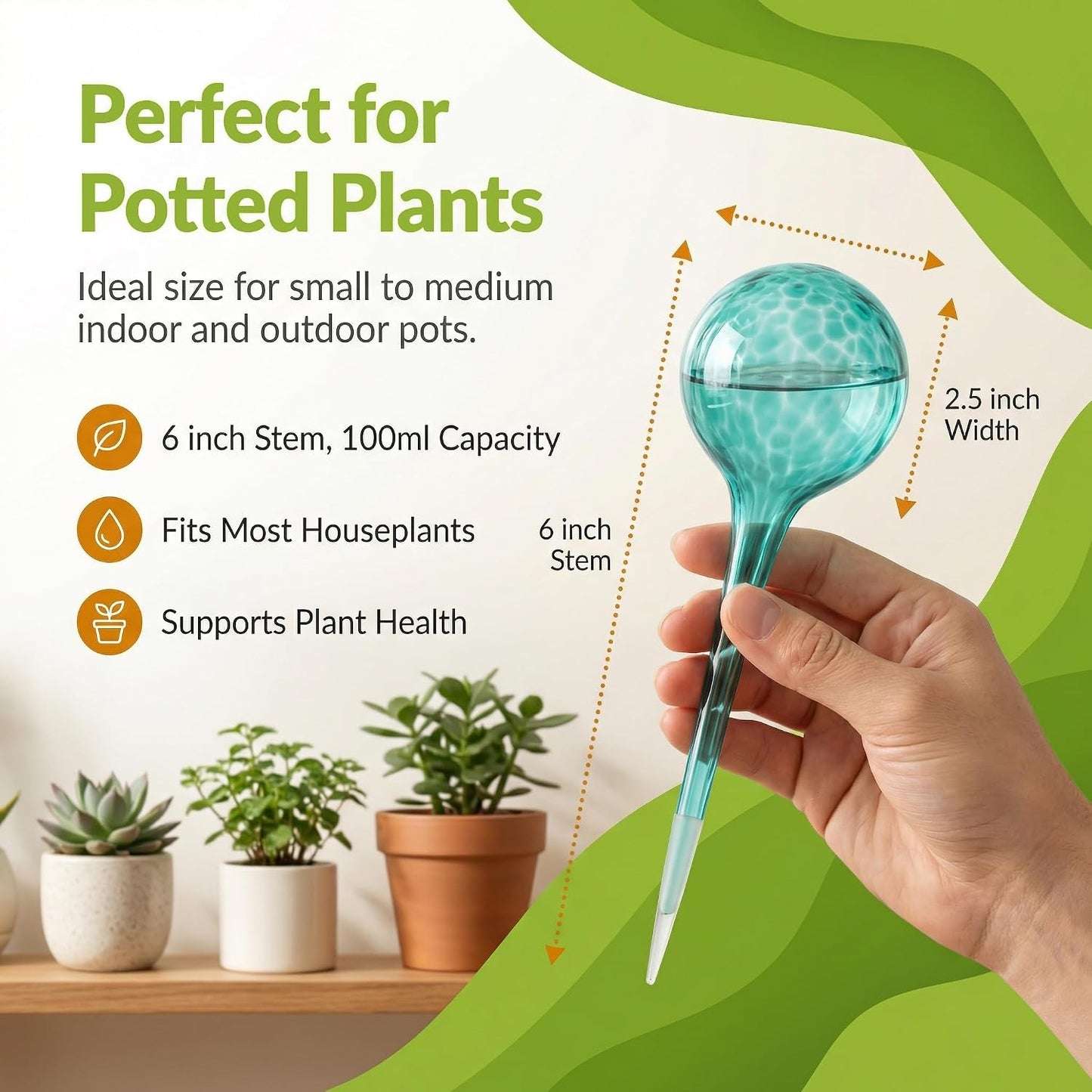 Plant Watering Globes 4 Pack – Self Watering Bulbs, Indoor & Outdoor Plants