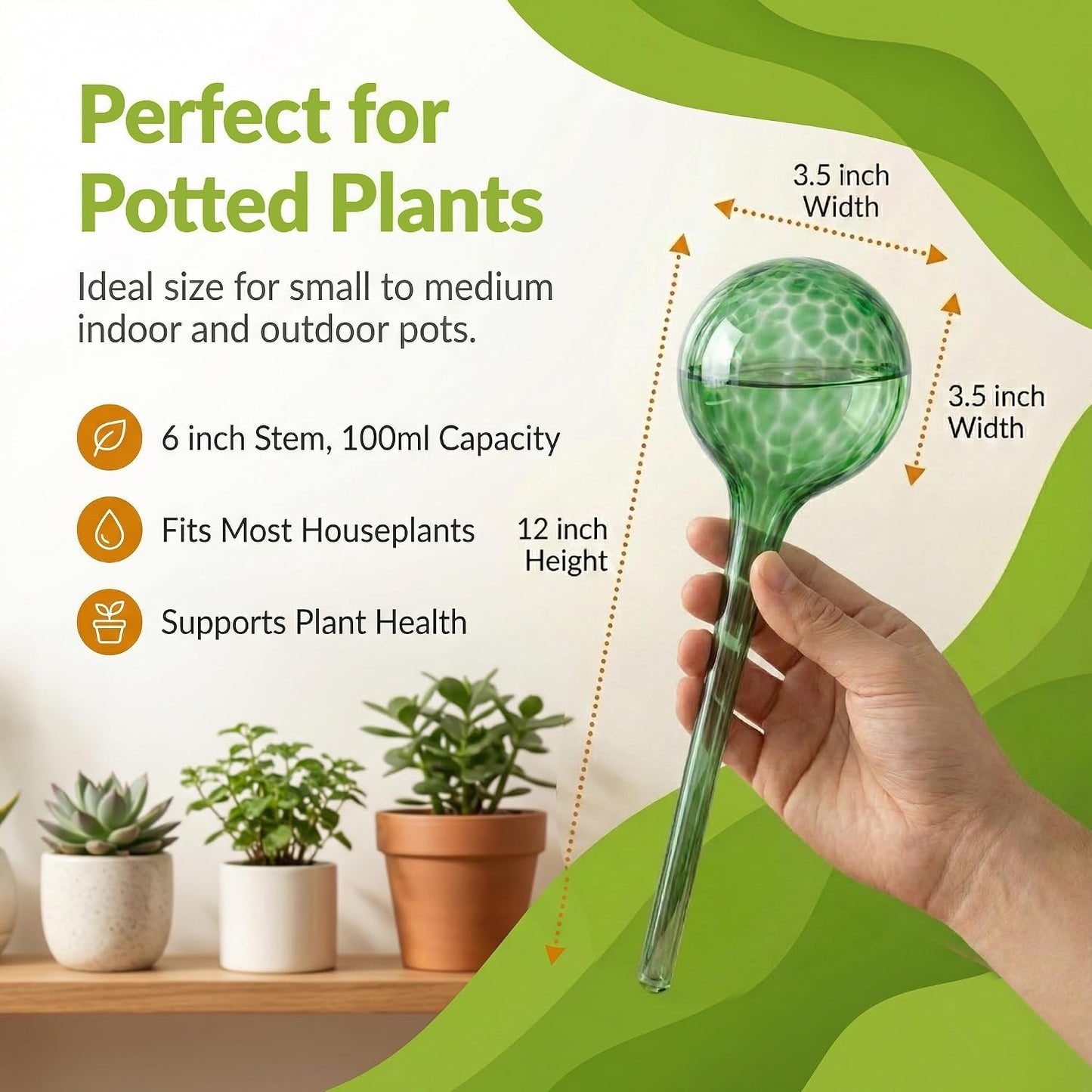 Plant Watering Globes 4 Pack – Self Watering Bulbs, Indoor & Outdoor Plants