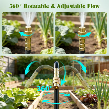 Drip Irrigation System for Garden, Automatic Watering System with Adjustable 360° Copper Spray Nozzles, DIY Drip Irrigation Kit for Yard, Lawn, Greenhouse, Raised Beds & Potted Plants (30FT)