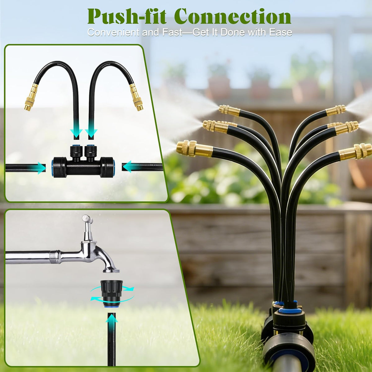 Drip Irrigation System for Garden, Automatic Watering System with Adjustable 360° Copper Spray Nozzles, DIY Drip Irrigation Kit for Yard, Lawn, Greenhouse, Raised Beds & Potted Plants (30FT)
