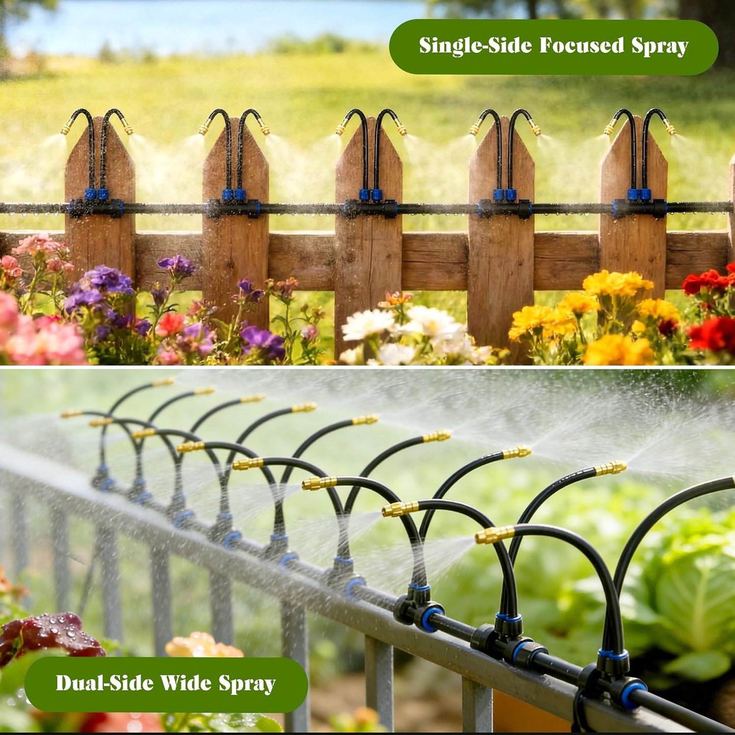 Drip Irrigation System for Garden, Automatic Watering System with Adjustable 360° Copper Spray Nozzles, DIY Drip Irrigation Kit for Yard, Lawn, Greenhouse, Raised Beds & Potted Plants (30FT)