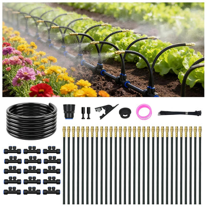 Drip Irrigation System for Garden, Automatic Watering System with Adjustable 360° Copper Spray Nozzles, DIY Drip Irrigation Kit for Yard, Lawn, Greenhouse, Raised Beds & Potted Plants (30FT)