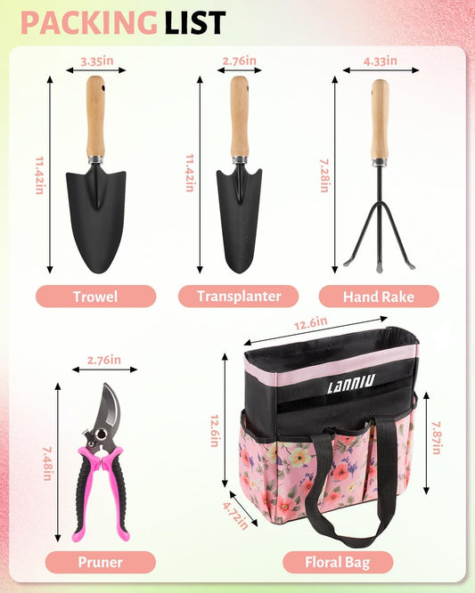 5 Piece Pink Gardening Tool Set for Women