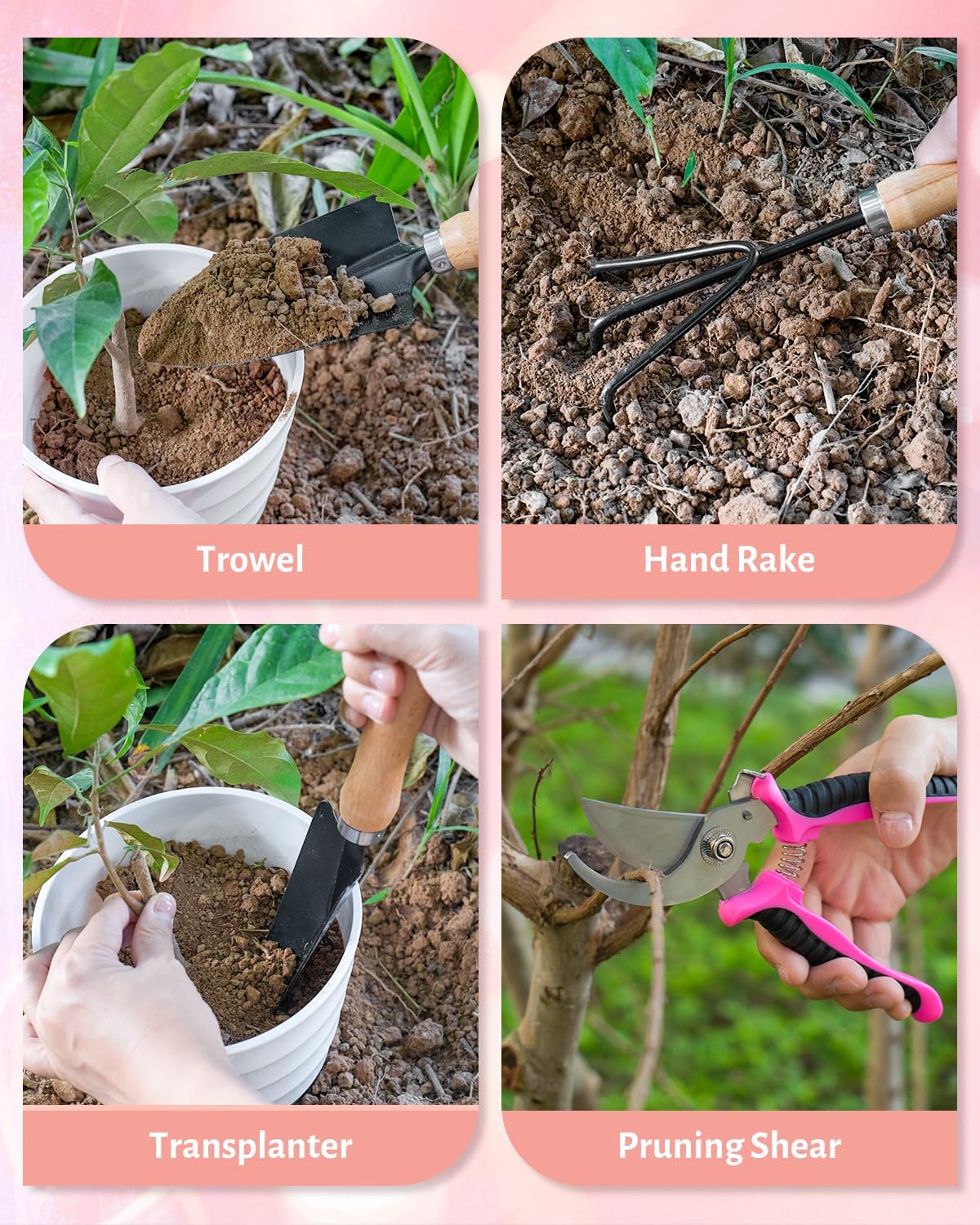 5 Piece Pink Gardening Tool Set for Women