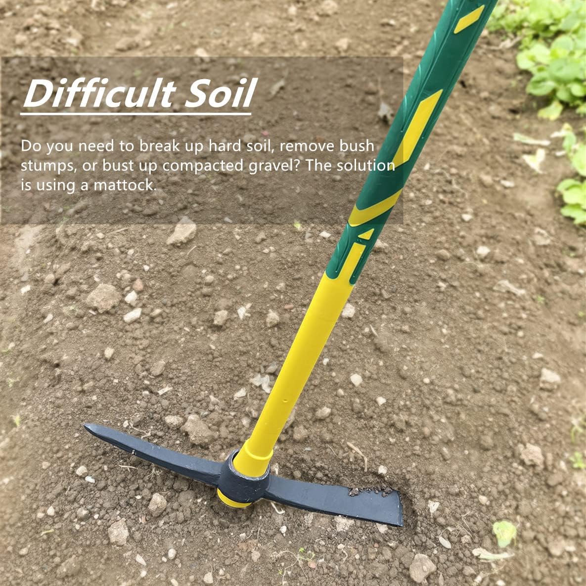 Cutter Mattock, 36" Heavy Duty Pick Axe with Forged Heat Treated Steel Blades Hoe for Weeding, Prying and Chopping, Digging Tool with Fiberglass Handle (36.3inch, Yellow)