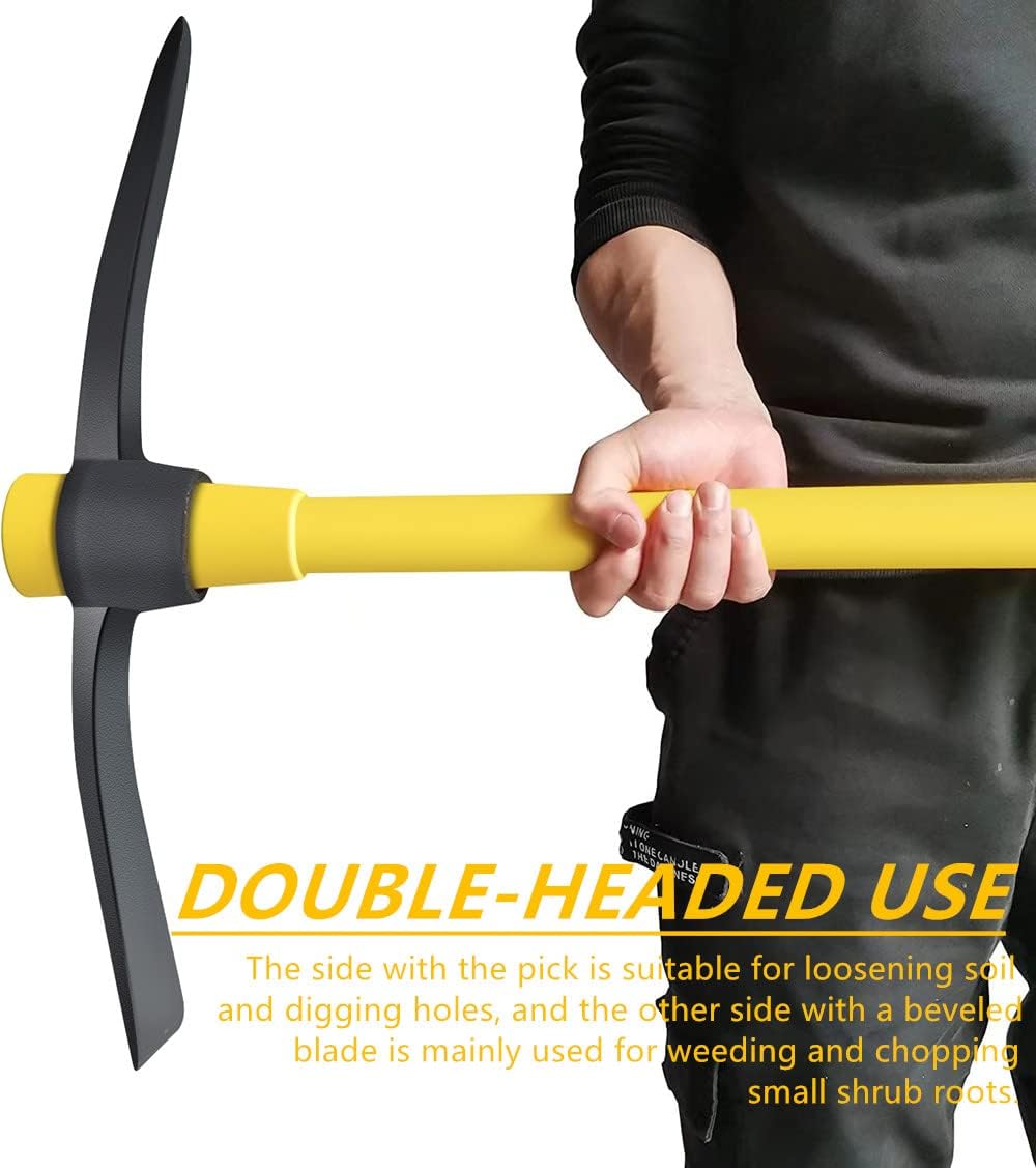 Cutter Mattock, 36" Heavy Duty Pick Axe with Forged Heat Treated Steel Blades Hoe for Weeding, Prying and Chopping, Digging Tool with Fiberglass Handle (36.3inch, Yellow)