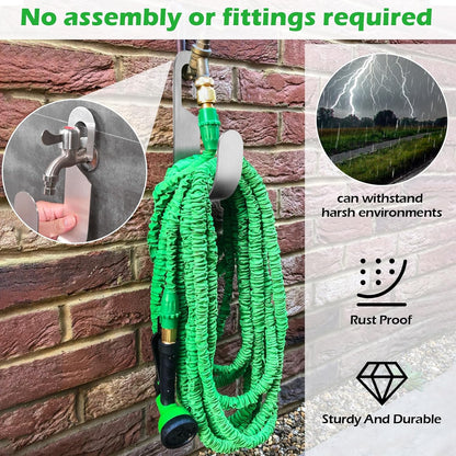 Garden Hose Hanger, Stainless Steel Wall Mount Water Hose Holder, Hanging Hose Storage Rack Hose Stand for Garden Hose, Ropes, Outside Yard (Silver)