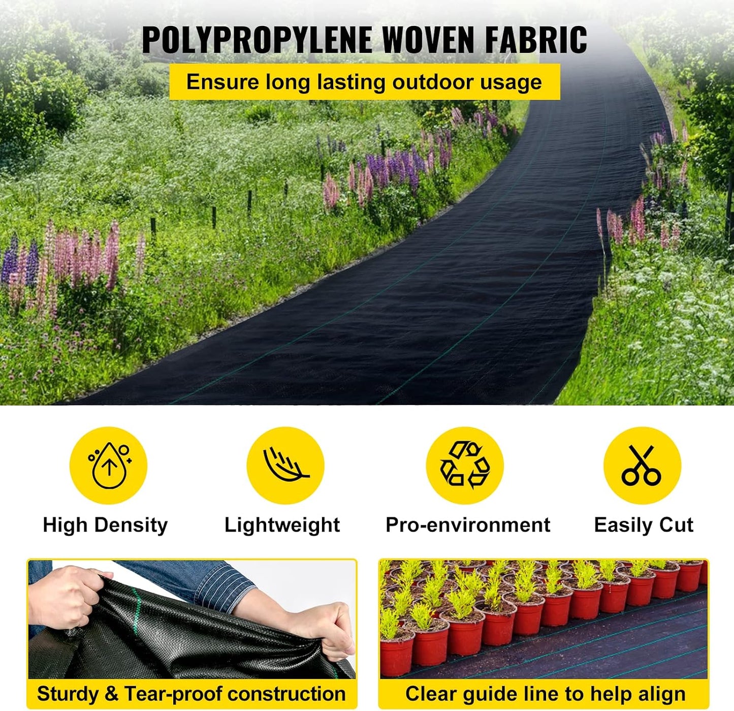 6x300ft Premium Weed Barrier Landscape Fabric Heavy Duty 2.4OZ, Woven Weed Control Fabric, High Permeability Good for Flower Bed, Geotextile Fabric Underlayment, Driveway Fabric Ground Cover