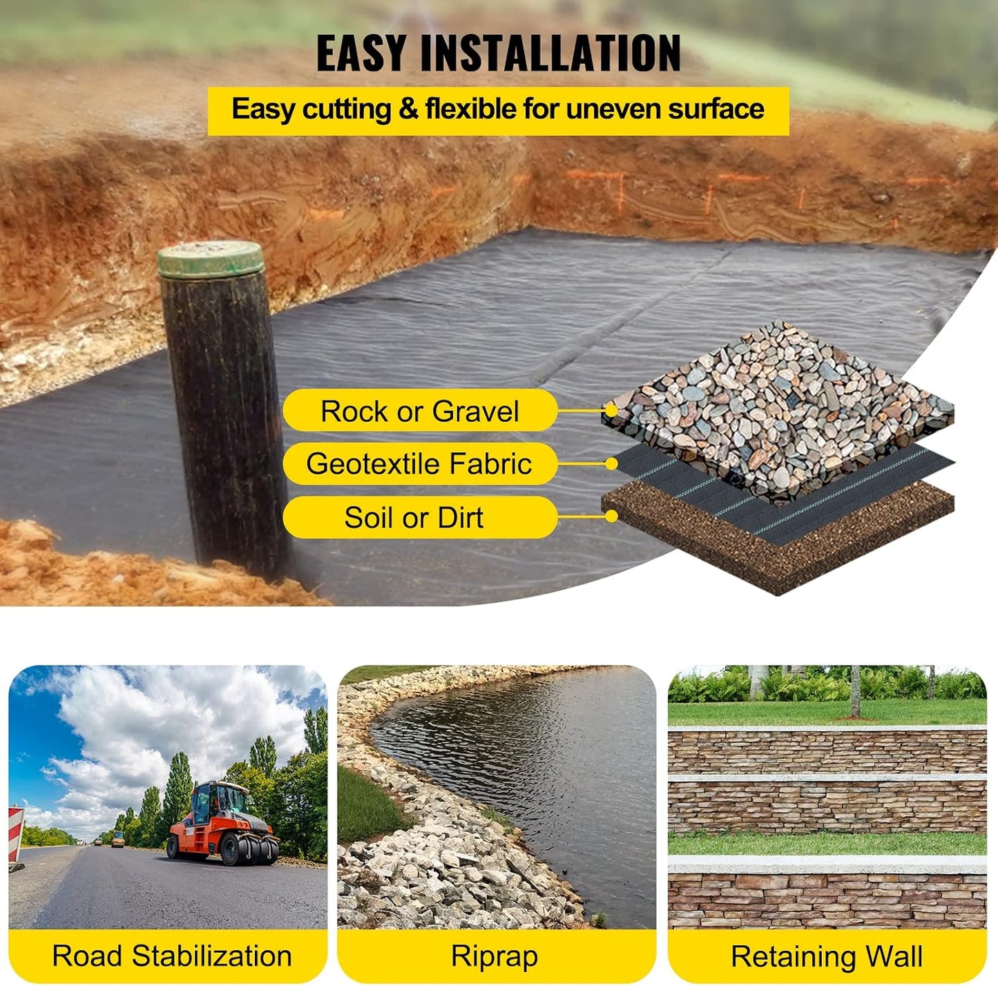 6x300ft Premium Weed Barrier Landscape Fabric Heavy Duty 2.4OZ, Woven Weed Control Fabric, High Permeability Good for Flower Bed, Geotextile Fabric Underlayment, Driveway Fabric Ground Cover