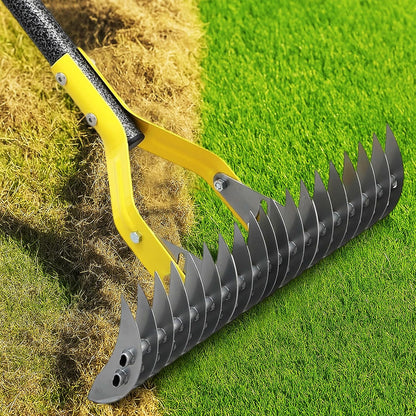 Heavy Duty Thatch Rake for Lawns -15" Dual-Action Dethatcher Thatching Rake with Sharp Blade for Dead Grass Removal,Soil Loosening,Lawn Dethatching,70" Manual Thatcher for Yard,Garden, Lawn